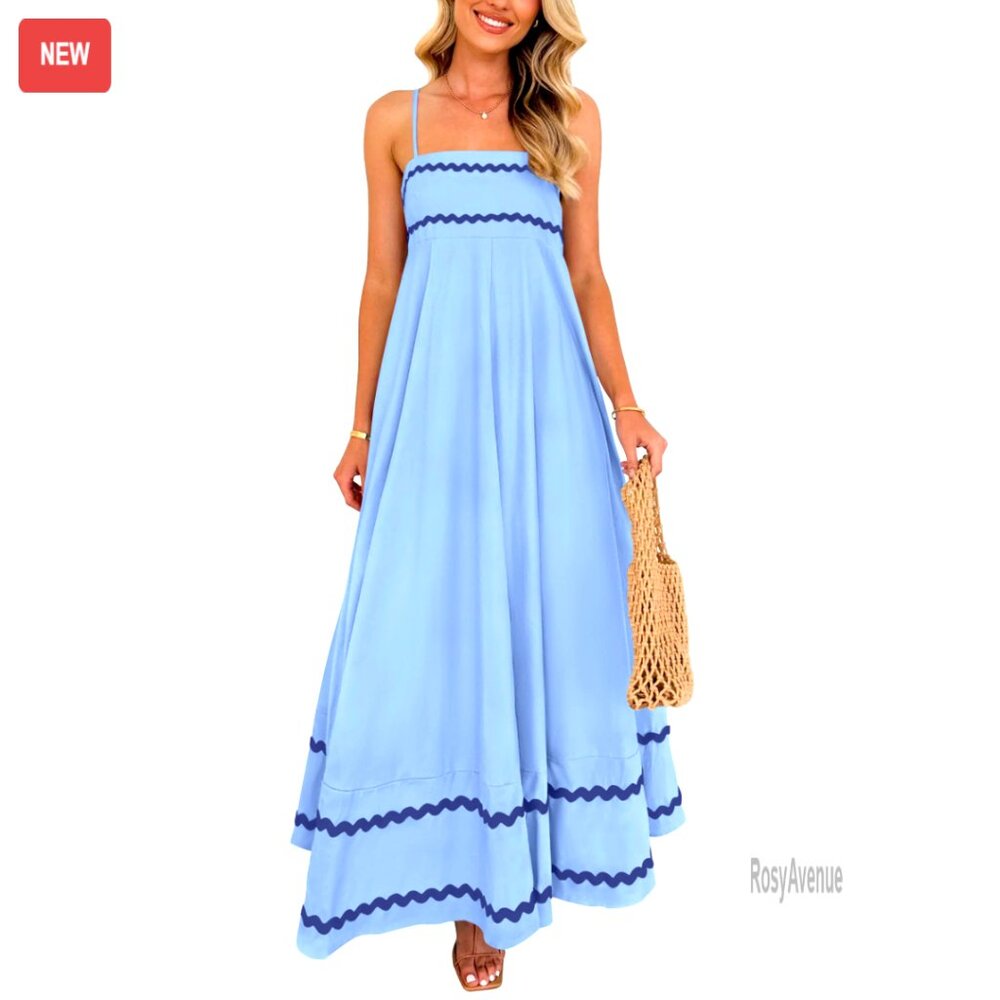 Summer Maxi Dress Sleeveless Spaghetti Strap Flowy Beach Casual Boho